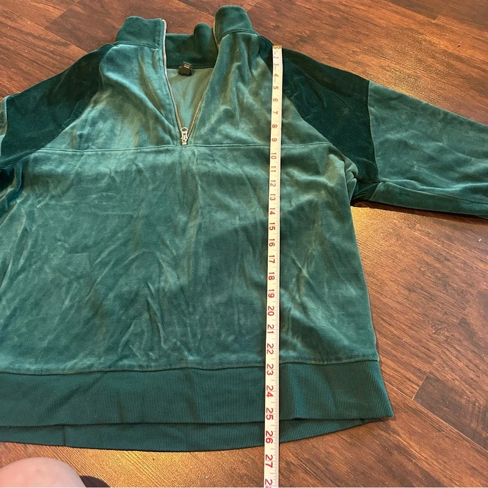 [Wild Fable] Forest Green Velvet Quarter Zip Pullover - Picture 2 of 6